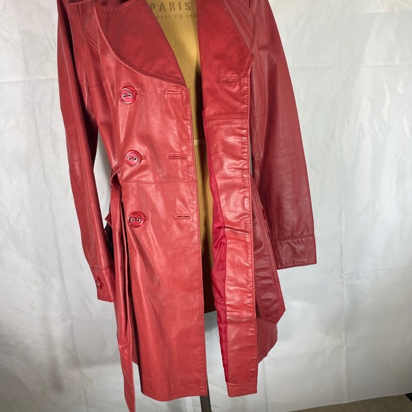 Vero Moda Red Real Leather Trench Coat - Picture 10 of 13